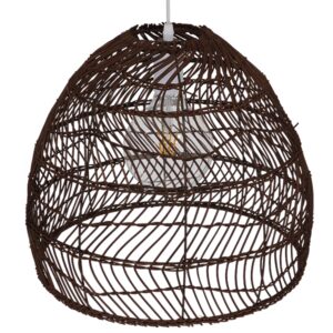 GloboStar® MALIBU 00970 Vintage Κρεμαστό Φωτιστικό Οροφής Μονόφωτο 1 x E27 Καφέ Ξύλινο Bamboo Φ40 x Y35cm