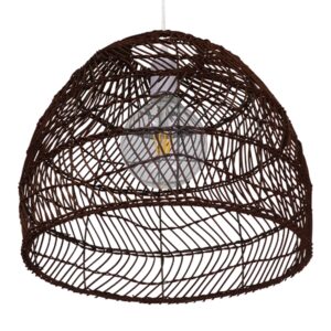 GloboStar® MALIBU 00970 Vintage Κρεμαστό Φωτιστικό Οροφής Μονόφωτο 1 x E27 Καφέ Ξύλινο Bamboo Φ40 x Y35cm