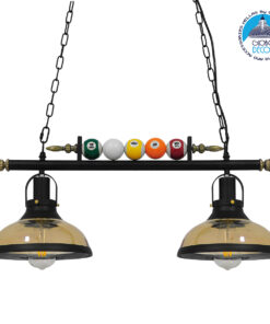 GloboStar® BILLIARD 00972 Vintage Industrial Κρεμαστό Φωτιστικό Οροφής Δίφωτο 2 x E27 Mαύρο Μεταλλικό Μ71 x Π25 x Υ30cm
