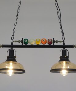 GloboStar® BILLIARD 00972 Vintage Industrial Κρεμαστό Φωτιστικό Οροφής Δίφωτο 2 x E27 Mαύρο Μεταλλικό Μ71 x Π25 x Υ30cm