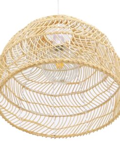 GloboStar® MALIBU 00973 Vintage Κρεμαστό Φωτιστικό Οροφής Μονόφωτο 1 x E27 Μπεζ Ξύλινο Bamboo Φ40 x Y35cm