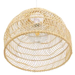 GloboStar® MALIBU 00973 Vintage Κρεμαστό Φωτιστικό Οροφής Μονόφωτο 1 x E27 Μπεζ Ξύλινο Bamboo Φ40 x Y35cm