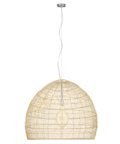 GloboStar® MALIBU 00974 Vintage Κρεμαστό Φωτιστικό Οροφής Μονόφωτο 1 x E27 Μπεζ Ξύλινο Μπαμπού Φ100 x Y86cm