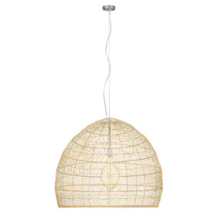 GloboStar® MALIBU 00974 Vintage Κρεμαστό Φωτιστικό Οροφής Μονόφωτο 1 x E27 Μπεζ Ξύλινο Μπαμπού Φ100 x Y86cm