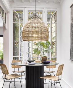 GloboStar® MALIBU 00974 Vintage Κρεμαστό Φωτιστικό Οροφής Μονόφωτο 1 x E27 Μπεζ Ξύλινο Μπαμπού Φ100 x Y86cm