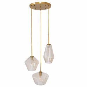 GloboStar® AMARIS 00978 Μοντέρνο Κρεμαστό Φωτιστικό Οροφής Τρίφωτο Γυάλινο Φιμέ Μελί Φ50 x Υ30cm