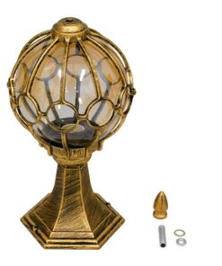 GloboStar® ETOILE 00986 Vintage Φωτιστικό Δαπέδου Μονόφωτο 1 x E27 Μπρονζέ Χρυσό Μεταλλικό Πλέγμα με Μελί Γυάλινη Μπάλα D18 x H38cm