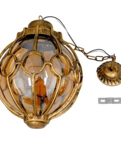 GloboStar® ETOILE 00987 Vintage Industrial Κρεμαστό Φωτιστικό Οροφής Μονόφωτο 1 x E27 Μπρονζέ Χρυσό Μεταλλικό Πλέγμα με Μελί Γυαλί Φ28 x Υ38cm