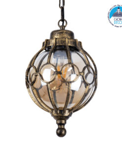 GloboStar® ETOILE 00988 Vintage Industrial Κρεμαστό Φωτιστικό Οροφής Μονόφωτο 1 x E27 Μπρονζέ Χρυσό Μεταλλικό Πλέγμα με Μελί Γυαλί Φ18 x Υ27cm