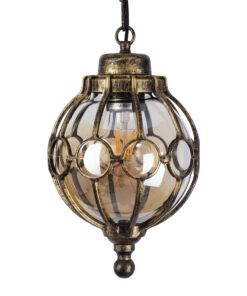 GloboStar® ETOILE 00988 Vintage Industrial Κρεμαστό Φωτιστικό Οροφής Μονόφωτο 1 x E27 Μπρονζέ Χρυσό Μεταλλικό Πλέγμα με Μελί Γυαλί Φ18 x Υ27cm