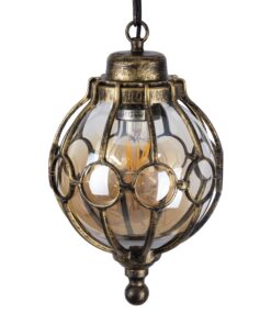 GloboStar® ETOILE 00988 Vintage Industrial Κρεμαστό Φωτιστικό Οροφής Μονόφωτο 1 x E27 Μπρονζέ Χρυσό Μεταλλικό Πλέγμα με Μελί Γυαλί Φ18 x Υ27cm