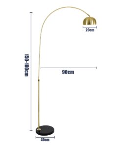 GloboStar® PRAGUE 00991 Μοντέρνο Φωτιστικό Δαπέδου Μονόφωτο 1 x E27 Χρυσό Μεταλλικό Καμπάνα & Μαύρη Μαρμάρινη Βάση L90 x W29.5 x H180cm