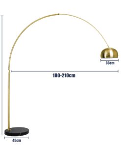 GloboStar® PRAGUE 00992 Μοντέρνο Φωτιστικό Δαπέδου Μονόφωτο 1 x E27 Χρυσό Μεταλλικό Καμπάνα & Μαύρη Μαρμάρινη Βάση L210 x W45 x H220cm