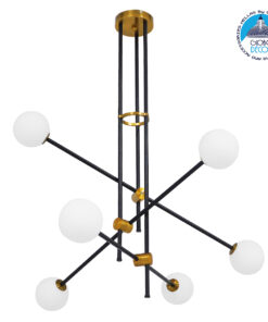 GloboStar® VELVET 00994 Μοντέρνο Industrial Φωτιστικό Οροφής Πολύφωτο 6 x G9 Μαύρο – Χρυσό Μεταλλικό Φ80 x Y85cm
