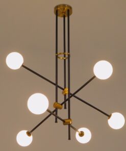 GloboStar® VELVET 00994 Μοντέρνο Industrial Φωτιστικό Οροφής Πολύφωτο 6 x G9 Μαύρο – Χρυσό Μεταλλικό Φ80 x Y85cm