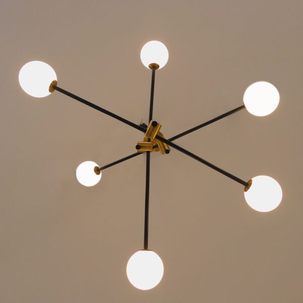 GloboStar® VELVET 00994 Μοντέρνο Industrial Φωτιστικό Οροφής Πολύφωτο 6 x G9 Μαύρο – Χρυσό Μεταλλικό Φ80 x Y85cm