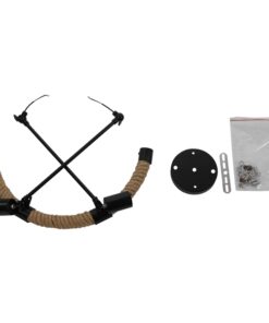 GloboStar® CROWN 01002 Vintage Industrial Φωτιστικό Τοίχου Απλίκα Δίφωτο Μαύρο Μεταλλικό με Μπεζ Σχοινί Μ21.5 x Π41 x Υ47cm