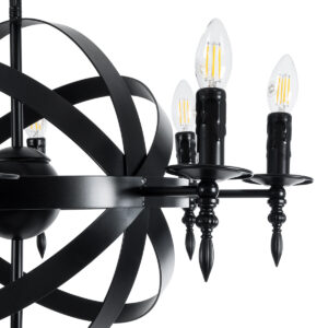 GloboStar® ESTELLE 01003 Vintage Industrial Κρεμαστό Φωτιστικό Οροφής Πολύφωτο 8 x E14 AC220-240V IP20 – Φ65 x Y50cm – Μαύρο Μεταλλικό Πολυέλαιος Πλέγμα – 5 Χρόνια Εγγύηση