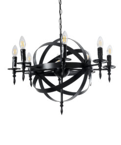 GloboStar® ESTELLE 01003 Vintage Industrial Κρεμαστό Φωτιστικό Οροφής Πολύφωτο 8 x E14 AC220-240V IP20 – Φ65 x Y50cm – Μαύρο Μεταλλικό Πολυέλαιος Πλέγμα – 5 Χρόνια Εγγύηση