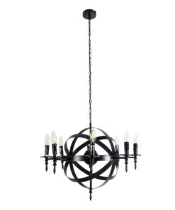 GloboStar® ESTELLE 01003 Vintage Industrial Κρεμαστό Φωτιστικό Οροφής Πολύφωτο 8 x E14 AC220-240V IP20 – Φ65 x Y50cm – Μαύρο Μεταλλικό Πολυέλαιος Πλέγμα – 5 Χρόνια Εγγύηση