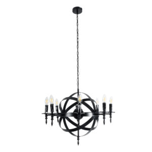 GloboStar® ESTELLE 01003 Vintage Industrial Κρεμαστό Φωτιστικό Οροφής Πολύφωτο 8 x E14 AC220-240V IP20 – Φ65 x Y50cm – Μαύρο Μεταλλικό Πολυέλαιος Πλέγμα – 5 Χρόνια Εγγύηση