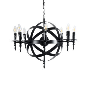 GloboStar® ESTELLE 01003 Vintage Industrial Κρεμαστό Φωτιστικό Οροφής Πολύφωτο 8 x E14 AC220-240V IP20 – Φ65 x Y50cm – Μαύρο Μεταλλικό Πολυέλαιος Πλέγμα – 5 Χρόνια Εγγύηση