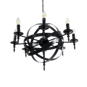 GloboStar® ESTELLE 01003 Vintage Industrial Κρεμαστό Φωτιστικό Οροφής Πολύφωτο 8 x E14 AC220-240V IP20 – Φ65 x Y50cm – Μαύρο Μεταλλικό Πολυέλαιος Πλέγμα – 5 Χρόνια Εγγύηση