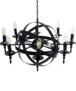 GloboStar® ESTELLE 01003 Vintage Industrial Κρεμαστό Φωτιστικό Οροφής Πολύφωτο 8 x E14 AC220-240V IP20 – Φ65 x Y50cm – Μαύρο Μεταλλικό Πολυέλαιος Πλέγμα – 5 Χρόνια Εγγύηση