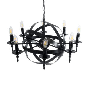 GloboStar® ESTELLE 01003 Vintage Industrial Κρεμαστό Φωτιστικό Οροφής Πολύφωτο 8 x E14 AC220-240V IP20 – Φ65 x Y50cm – Μαύρο Μεταλλικό Πολυέλαιος Πλέγμα – 5 Χρόνια Εγγύηση