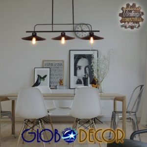 GloboStar® REGAL 01009 Vintage Industrial Φωτιστικό Οροφής Τρίφωτο Μαύρο Ράγα Μ113 x Π26 x Υ85cm