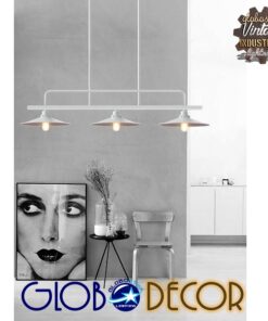 GloboStar® REGAL 01010 Vintage Industrial Φωτιστικό Οροφής Τρίφωτο Λευκό Μεταλλικό Ράγα Μ113 x Π26 x Υ85cm