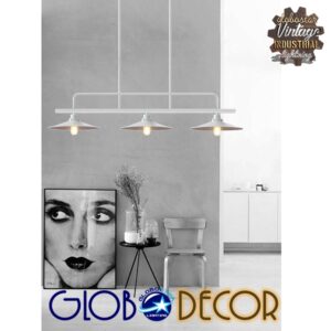 GloboStar® REGAL 01010 Vintage Industrial Φωτιστικό Οροφής Τρίφωτο Λευκό Μεταλλικό Ράγα Μ113 x Π26 x Υ85cm
