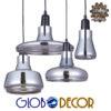 GloboStar® FEMINE 01011 SET 4 Μοντέρνα Κρεμαστά Φωτιστικά Οροφής Ποολύφωτο 4 x E27 Γυάλινα Φιμέ Χρωμίου Μονόφωτα Καμπάνα
