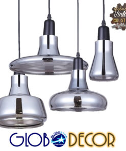GloboStar® FEMINE 01011 SET 4 Μοντέρνα Κρεμαστά Φωτιστικά Οροφής Ποολύφωτο 4 x E27 Γυάλινα Φιμέ Χρωμίου Μονόφωτα Καμπάνα