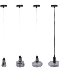 GloboStar® FEMINE 01011 SET 4 Μοντέρνα Κρεμαστά Φωτιστικά Οροφής Ποολύφωτο 4 x E27 Γυάλινα Φιμέ Χρωμίου Μονόφωτα Καμπάνα