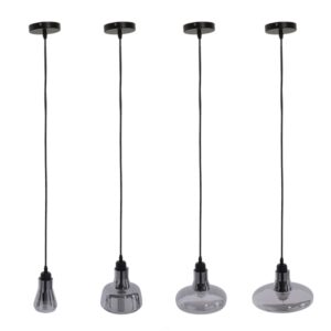 GloboStar® FEMINE 01011 SET 4 Μοντέρνα Κρεμαστά Φωτιστικά Οροφής Ποολύφωτο 4 x E27 Γυάλινα Φιμέ Χρωμίου Μονόφωτα Καμπάνα