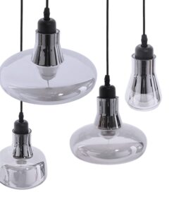 GloboStar® FEMINE 01011 SET 4 Μοντέρνα Κρεμαστά Φωτιστικά Οροφής Ποολύφωτο 4 x E27 Γυάλινα Φιμέ Χρωμίου Μονόφωτα Καμπάνα