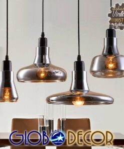 GloboStar® FEMINE 01011 SET 4 Μοντέρνα Κρεμαστά Φωτιστικά Οροφής Ποολύφωτο 4 x E27 Γυάλινα Φιμέ Χρωμίου Μονόφωτα Καμπάνα