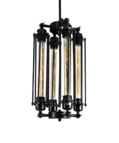 GloboStar® TUBING 01013 Vintage Industrial Κρεμαστό Φωτιστικό Οροφής Πολύφωτο 4 x E27 AC220-240V – Φ27 x Υ47cm – Μαύρο Μεταλλικό Πλέγμα – 5 Χρόνια Εγγύηση