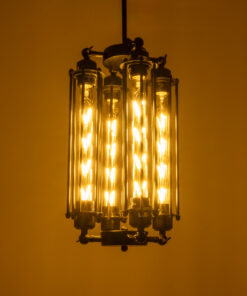 GloboStar® TUBING 01013 Vintage Industrial Κρεμαστό Φωτιστικό Οροφής Πολύφωτο 4 x E27 AC220-240V – Φ27 x Υ47cm – Μαύρο Μεταλλικό Πλέγμα – 5 Χρόνια Εγγύηση