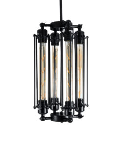 GloboStar® TUBING 01013 Vintage Industrial Κρεμαστό Φωτιστικό Οροφής Πολύφωτο 4 x E27 AC220-240V – Φ27 x Υ47cm – Μαύρο Μεταλλικό Πλέγμα – 5 Χρόνια Εγγύηση