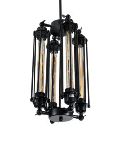 GloboStar® TUBING 01013 Vintage Industrial Κρεμαστό Φωτιστικό Οροφής Πολύφωτο 4 x E27 AC220-240V – Φ27 x Υ47cm – Μαύρο Μεταλλικό Πλέγμα – 5 Χρόνια Εγγύηση
