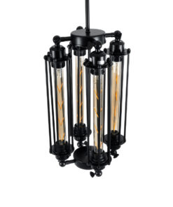 GloboStar® TUBING 01013 Vintage Industrial Κρεμαστό Φωτιστικό Οροφής Πολύφωτο 4 x E27 AC220-240V – Φ27 x Υ47cm – Μαύρο Μεταλλικό Πλέγμα – 5 Χρόνια Εγγύηση