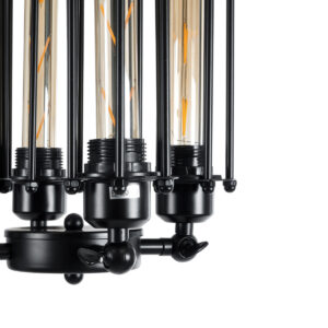 GloboStar® TUBING 01013 Vintage Industrial Κρεμαστό Φωτιστικό Οροφής Πολύφωτο 4 x E27 AC220-240V – Φ27 x Υ47cm – Μαύρο Μεταλλικό Πλέγμα – 5 Χρόνια Εγγύηση