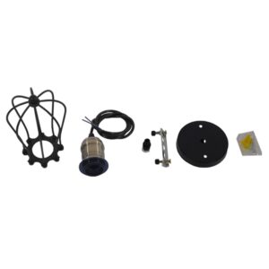 GloboStar® CAMBER 01016 Vintage Industrial Κρεμαστό Φωτιστικό Οροφής Μονόφωτο Μαύρο Μεταλλικό Πλέγμα Φ11 x Y25cm