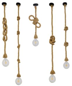 GloboStar® ROPE 01018 Vintage Industrial Κρεμαστό Φωτιστικό Οροφής Μονόφωτο 1 x E27 με 2 μέτρα Μπεζ Σχοινί Φ3.5 x Y200cm