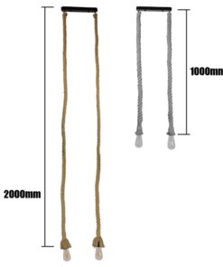 GloboStar® ROPE 01019 Vintage Industrial Κρεμαστό Φωτιστικό Οροφής Δίφωτο 2 x E27 με 2 μέτρα Μπεζ Σχοινί Φ3.5 x Y200cm