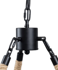 GloboStar® DOME 10001021 Vintage Κρεμαστό Φωτιστικό Οροφής Πολύφωτο 9 x E27 Μαύρο Μεταλλικό με Όνυχα Πολυέλαιος με Μπεζ Σχοινί Μ68 x Π60 x Υ50cm