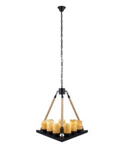 GloboStar® DOME 10001021 Vintage Κρεμαστό Φωτιστικό Οροφής Πολύφωτο 9 x E27 Μαύρο Μεταλλικό με Όνυχα Πολυέλαιος με Μπεζ Σχοινί Μ68 x Π60 x Υ50cm