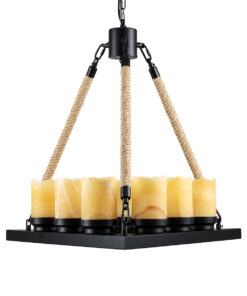 GloboStar® DOME 10001021 Vintage Κρεμαστό Φωτιστικό Οροφής Πολύφωτο 9 x E27 Μαύρο Μεταλλικό με Όνυχα Πολυέλαιος με Μπεζ Σχοινί Μ68 x Π60 x Υ50cm